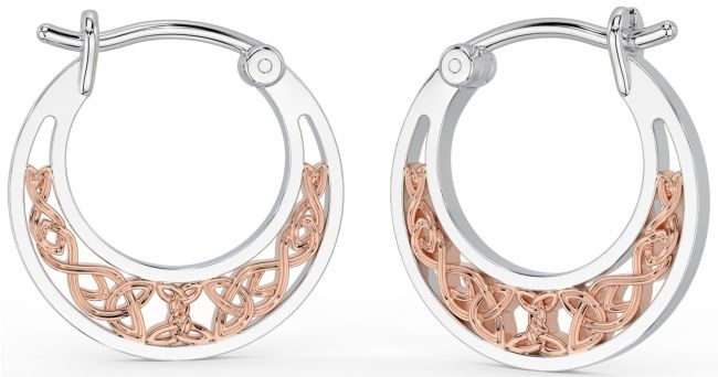 White Rose Gold Celtic Hoop Earrings