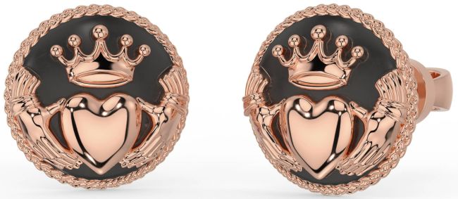 Men's Rose Gold Silver Black Rhodium Claddagh Stud Earrings