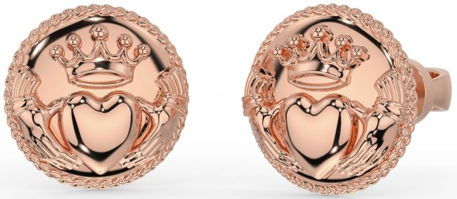 Men's Rose Gold Silver Claddagh Stud Earrings