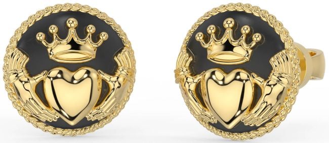 Men's Gold Silver Black Rhodium Claddagh Stud Earrings