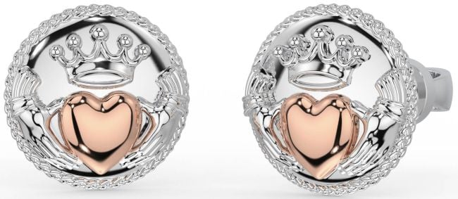 Men's White Rose Gold Claddagh Stud Earrings