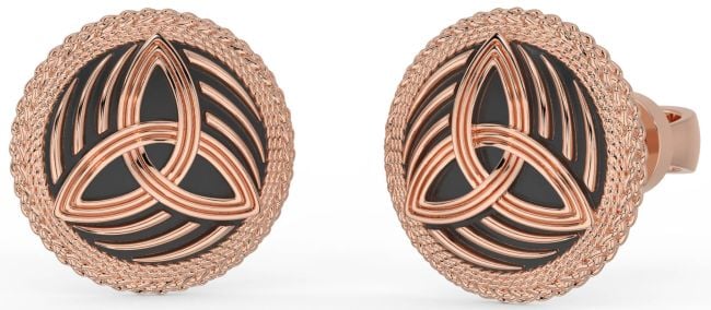 Men's Rose Gold Silver Black Rhodium Celtic Trinity Knot Stud Earrings