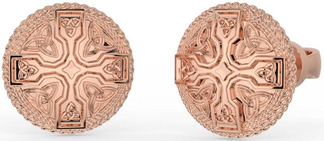 Men's Rose Gold Silver Celtic Cross Trinity Knot Stud Earrings