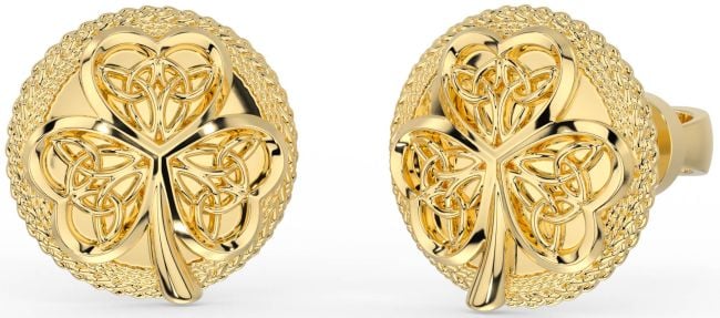 Men's Gold Silver Shamrock Celtic Trinity Knot Stud Earrings