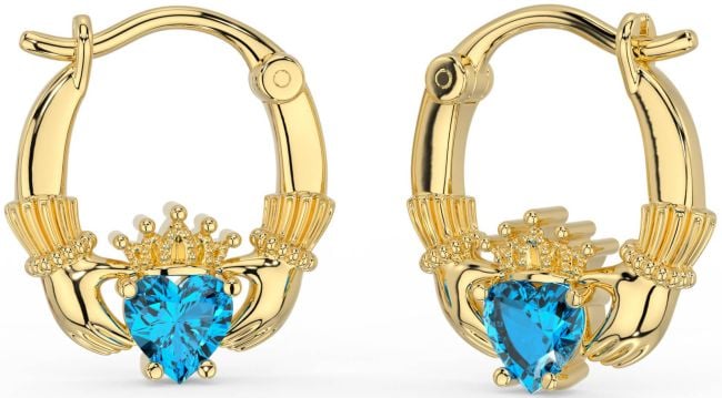 Topaz Gold Silver Claddagh Hoop Earrings