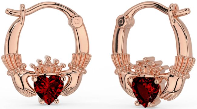 Granat Rose Gold Claddagh Band Ohrringe