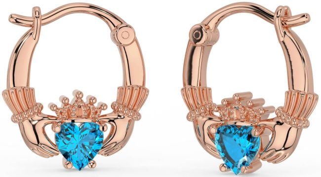 Topaz Rose Gold Claddagh Hoop Earrings