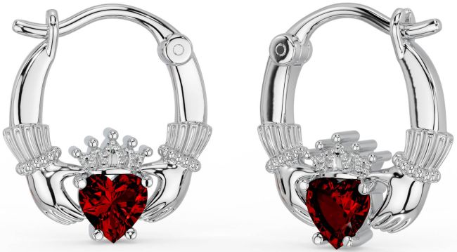 Grenat Argent Claddagh Cerceau Des boucles d'oreilles