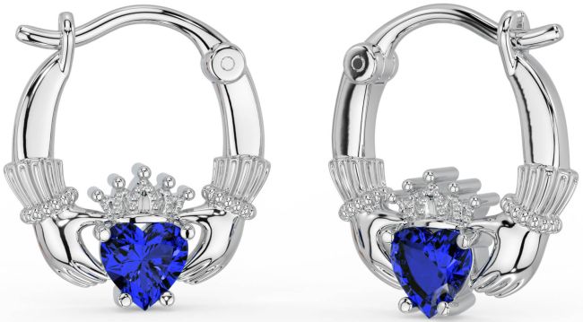 Zafiro Plata Claddagh Aro Pendientes