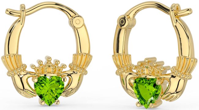 Peridot Gold Claddagh Hoop Earrings