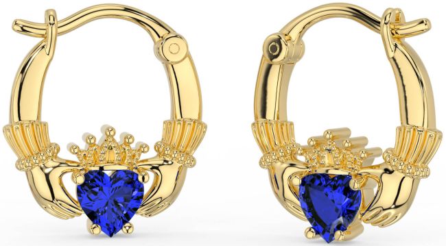 Sapphire Gold Claddagh Hoop Earrings