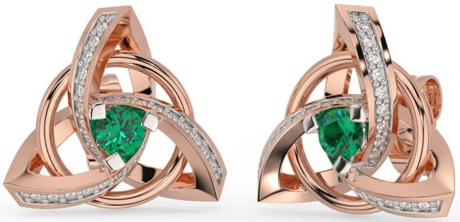 Diamond Emerald Rose Gold Silver Celtic Trinity Knot Stud Earrings