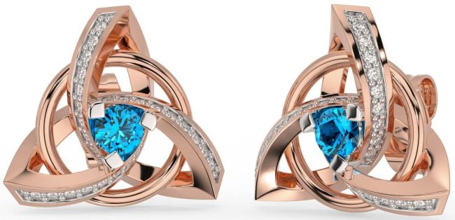 Diamond Topaz Rose Gold Silver Celtic Trinity Knot Stud Earrings