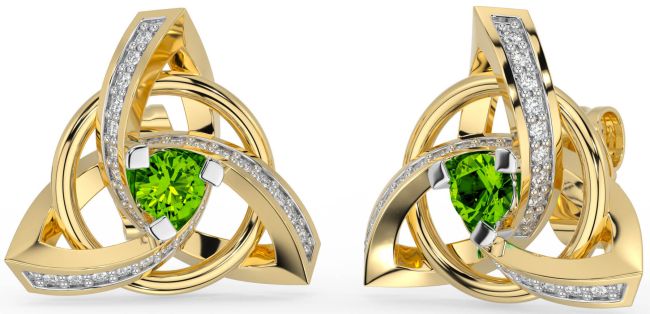 Diamond Peridot Gold Silver Celtic Trinity Knot Stud Earrings