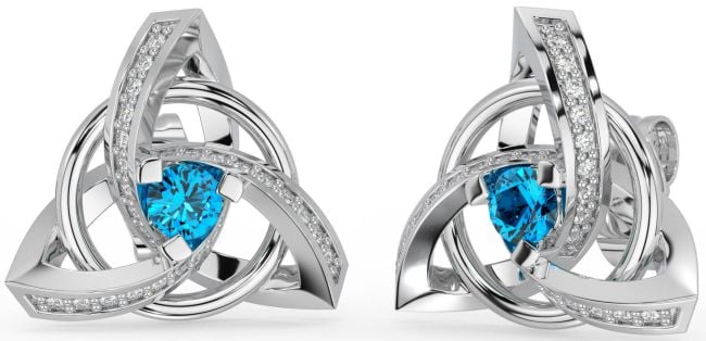 Diamond Topaz Silver Celtic Trinity Knot Stud Earrings