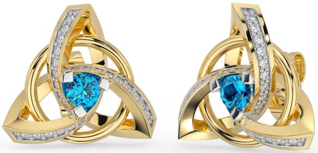 Diamond Topaz Gold Celtic Trinity Knot Stud Earrings