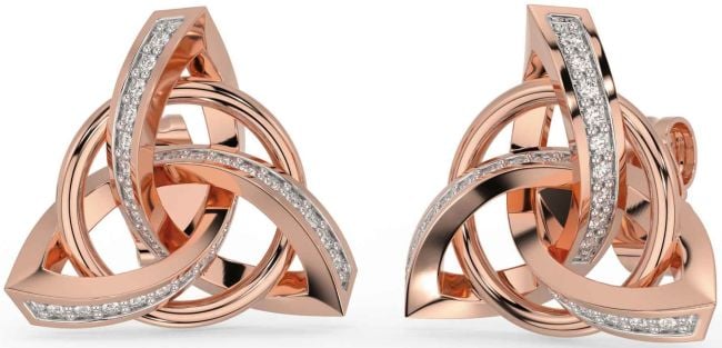 Diamond Rose Gold Celtic Trinity Knot Stud Earrings