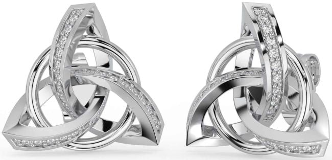 Diamond Silver Celtic Trinity Knot Stud Earrings