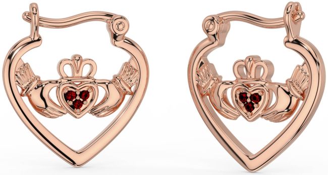 Grenat Rose Or Argent Claddagh Cerceau Des boucles d'oreilles