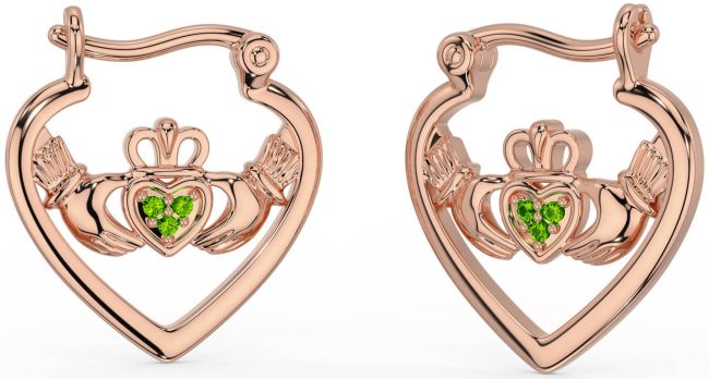 Peridot Rose Gold Silber Claddagh Band Ohrringe