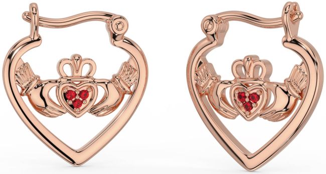 Ruby Rose Gold Silver Claddagh Hoop Earrings