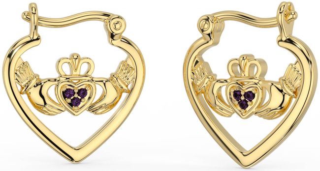 Alexandrite Gold Silver Claddagh Hoop Earrings