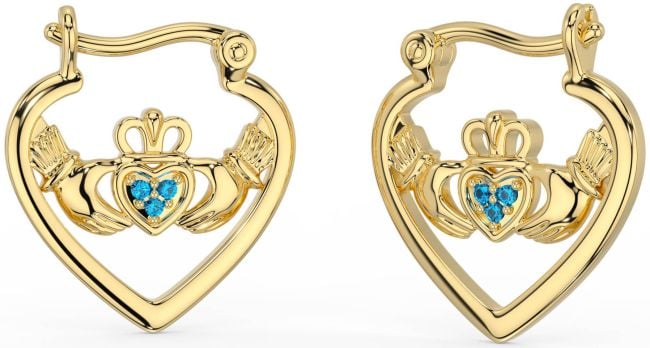 Topaz Gold Silver Claddagh Hoop Earrings