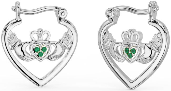 Emerald Strieborná Claddagh Obruč Náušnice