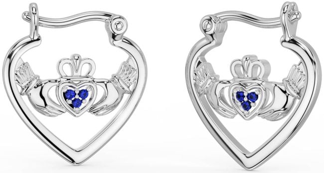 Sapphire Silver Claddagh Hoop Earrings