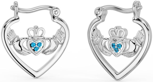 Topaz Silver Claddagh Hoop Earrings