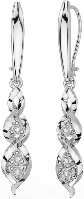 Diamant Argent celtique Trinité Noeud Pendre Des boucles d'oreilles