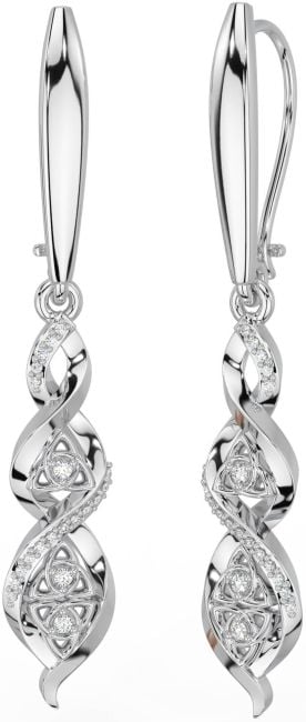 Diamond Silver Celtic Trinity Knot Dangle Earrings