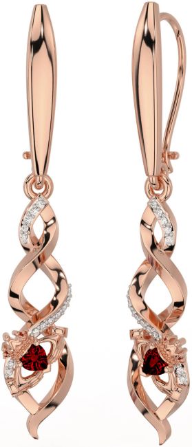 Diamante Granate Rosa Oro Plata céltico Claddagh Colgar Pendientes