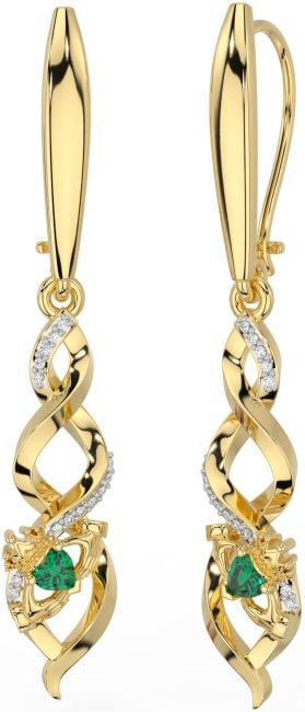 Diamante Esmeralda Oro Plata céltico Claddagh Colgar Pendientes