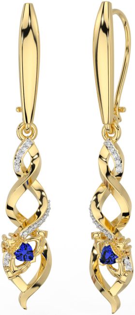 Diamante Safira Ouro Prata céltico Claddagh Pendurar Brincos