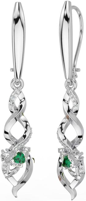 Diamante Esmeralda Prata céltico Claddagh Pendurar Brincos