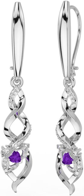 Diamante Ametista Branco Ouro céltico Claddagh Pendurar Brincos