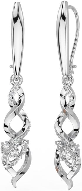 Diamond White Gold Celtic Claddagh Dangle Earrings