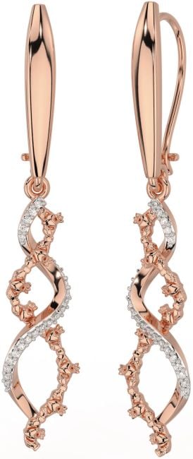 Diamond Rose Gold Celtic Claddagh Dangle Earrings