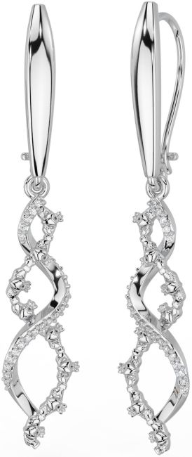 Diamante Prata céltico Claddagh Pendurar Brincos