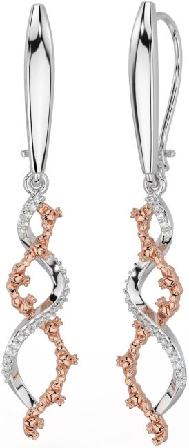 Diamond White Rose Gold Celtic Claddagh Dangle Earrings