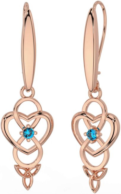 Topaz Rose Gold Silver Infinity Celtic Trinity Knot Dangle Earrings