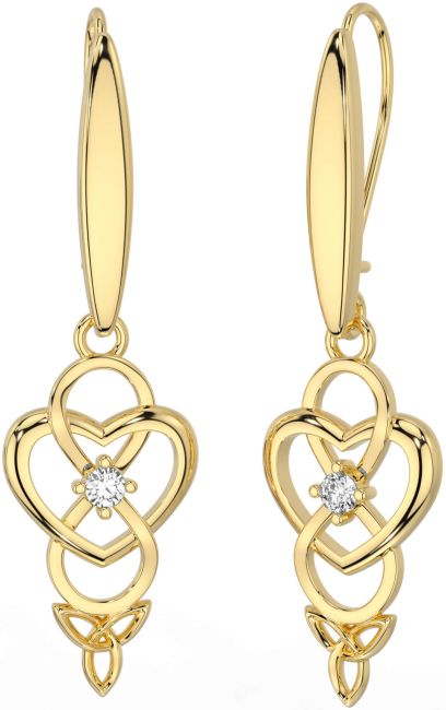 Diamond Gold Silver Infinity Celtic Trinity Knot Dangle Earrings