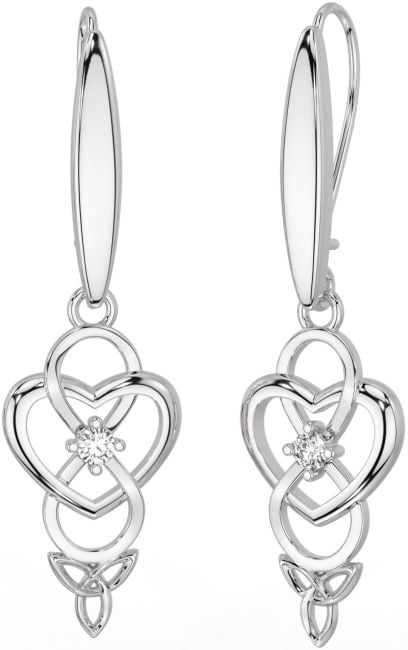 Diamond Silver Infinity Celtic Trinity Knot Dangle Earrings