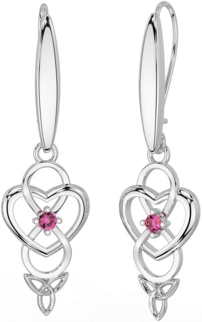 Pink Tourmaline Silver Infinity Celtic Trinity Knot Dangle Earrings