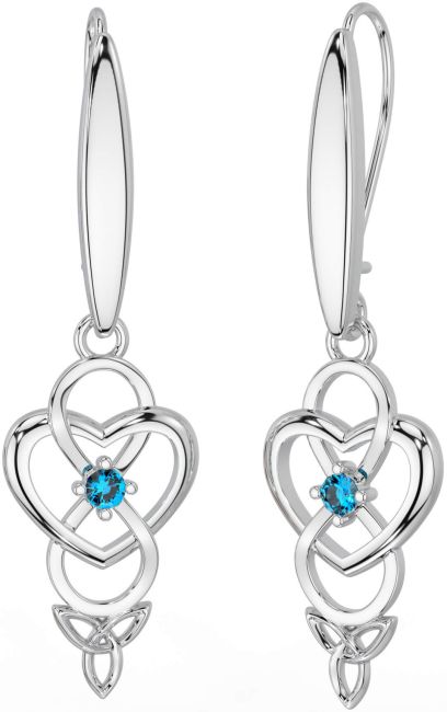 Topaz Silver Infinity Celtic Trinity Knot Dangle Earrings