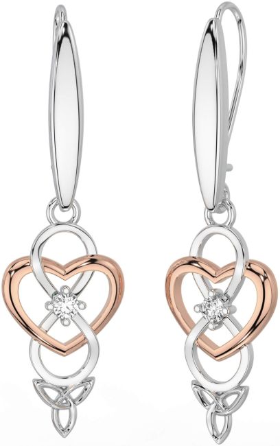 Diamant Rose Or Argent Infini celtique Trinité Noeud Pendre Des boucles d'oreilles