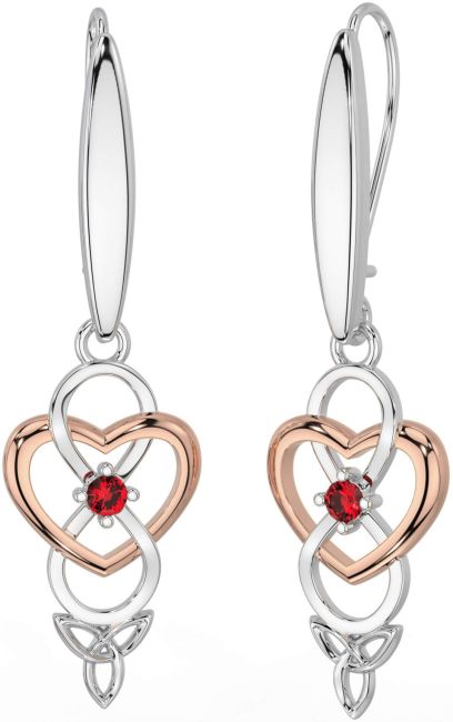 Ruby Rose Gold Silver Infinity Celtic Trinity Knot Dangle Earrings