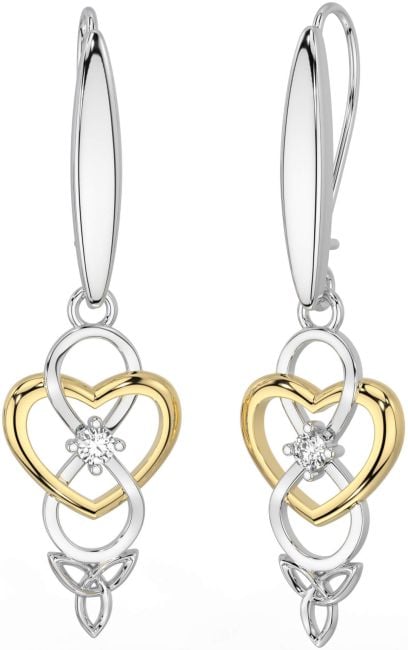 Diamond Gold Silver Infinity Celtic Trinity Knot Dangle Earrings