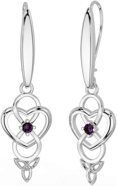 Alexandrite White Gold Infinity Celtic Trinity Knot Dangle Earrings